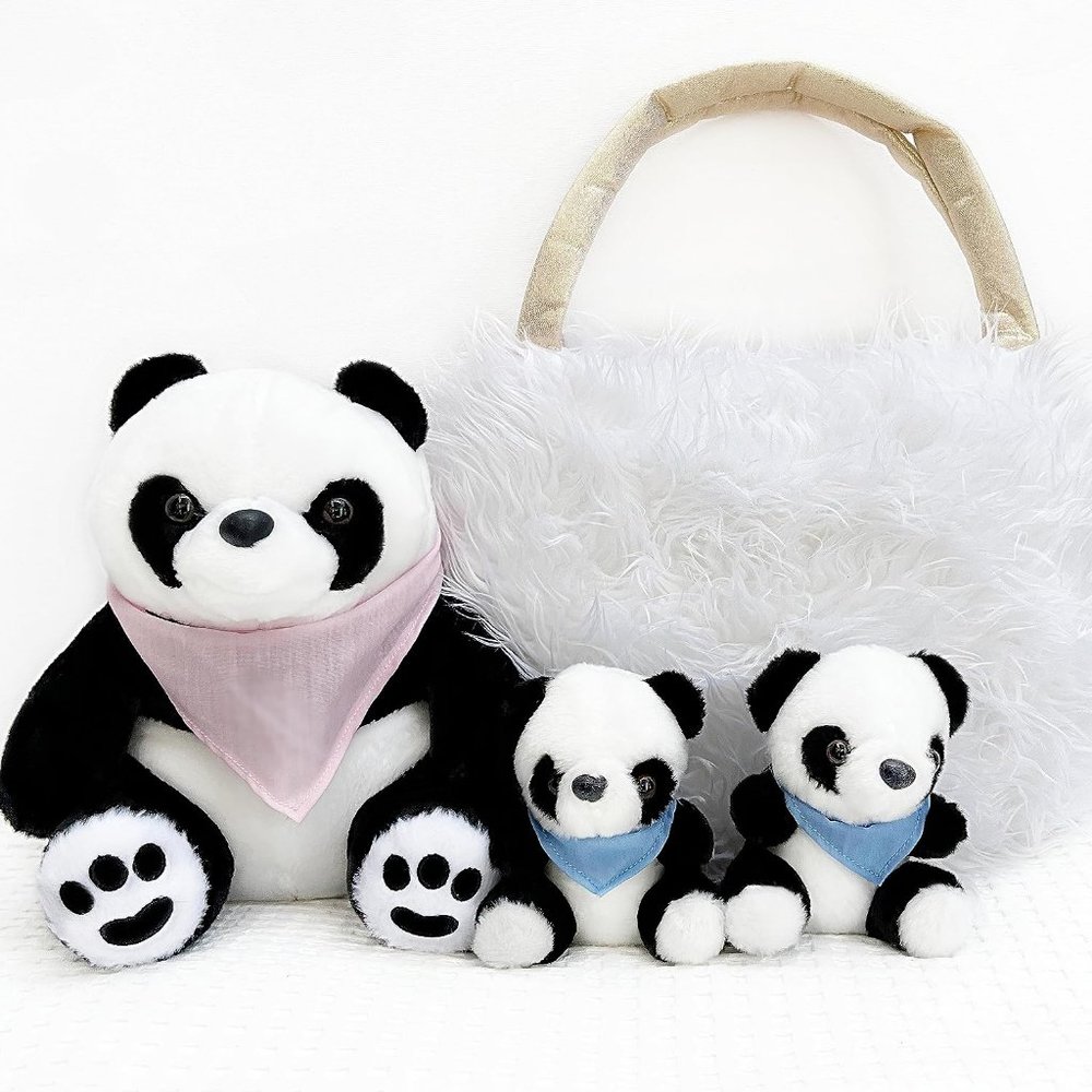 3-9 Year Kids Mommy 2 Babies Blanket Stuffed Bag Animal Bear Plush Panda Toy